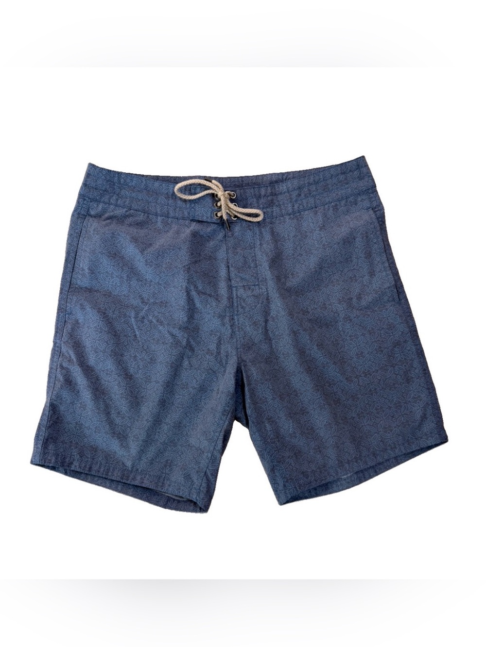 Faherty Navy Blue Swim Trunks Size 32 Drawstring Waist 7 In Pockets Beach Surf